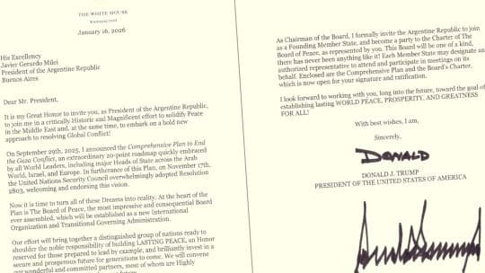 Milei acepta invitación de Trump para unirse al 'Board of Peace' de Gaza